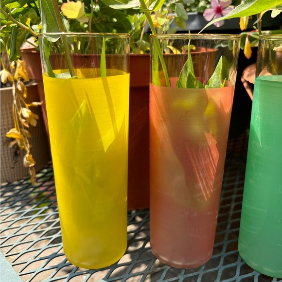 Vintage Fire King Cocktail/Highball Glasses Green/Yellow/Orange/Red Transferware - Picture 3 of 10